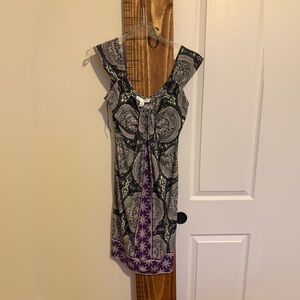 London Times Black & Purple Medallion Midi Dress
